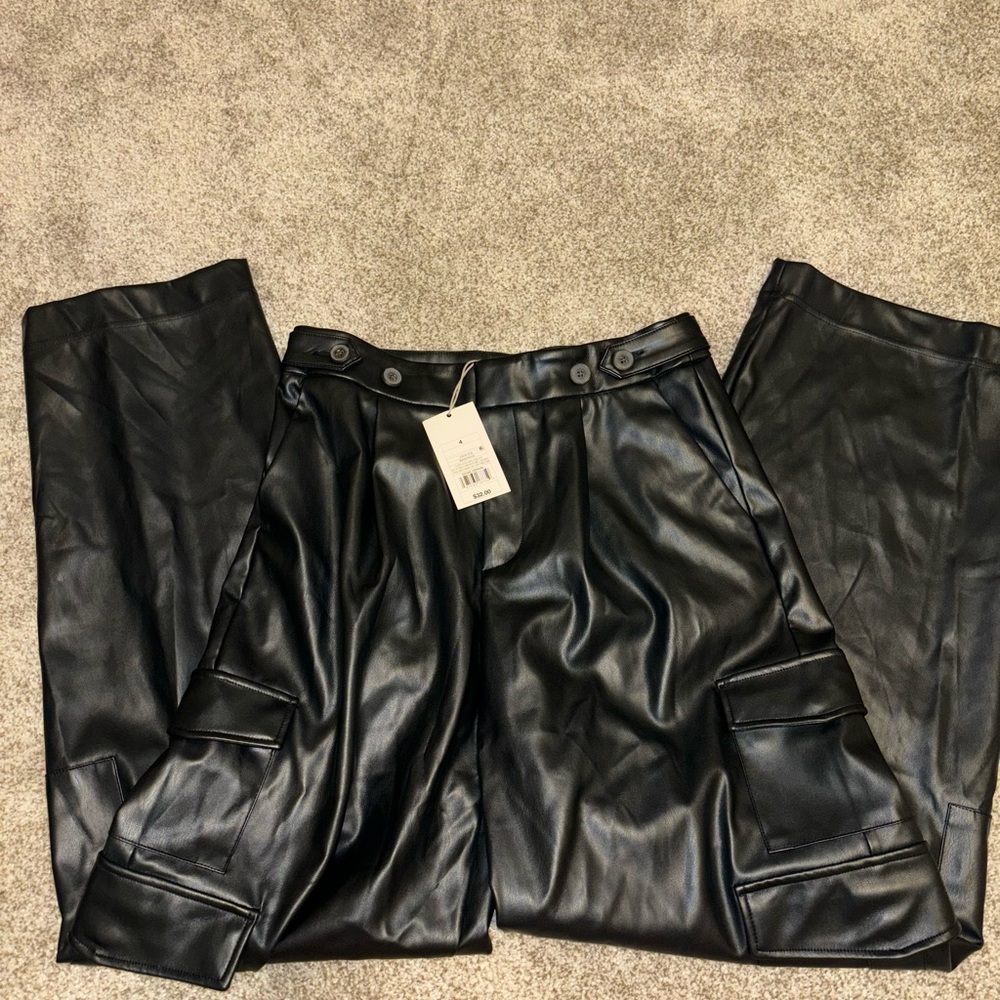 a new day Black Faux Leather Cargo Pants